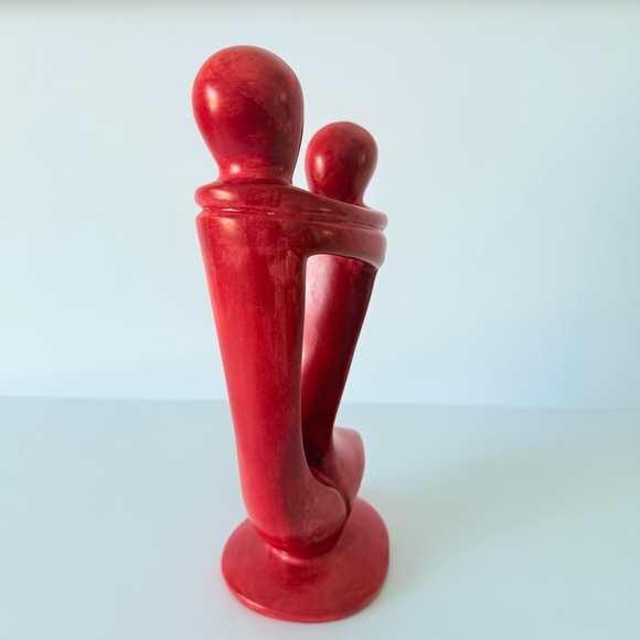 Modern Abstract Couple Art Soapstone Sculpture Red 10.5” Valentine’s Love Decor - Picture 6 of 12